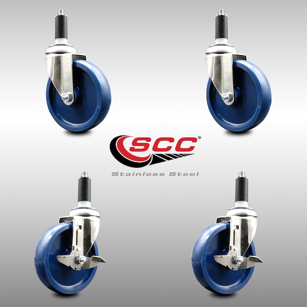 Service Caster 5 Inch 316SS Solid Poly Swivel 1-1/8 Inch Expanding Stem Caster Brake SCC, 2PK SCC-SS316EX20S514-SPUS-2-TLB-2-118 - main